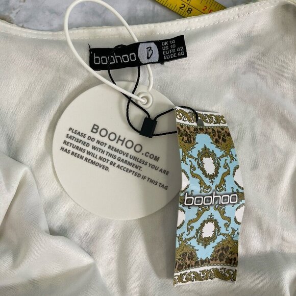 Boohoo Sleeveless Floral Frill Wrap Maxi Dress US 10 Ivory Cocktail Resort - Picture 14 of 14